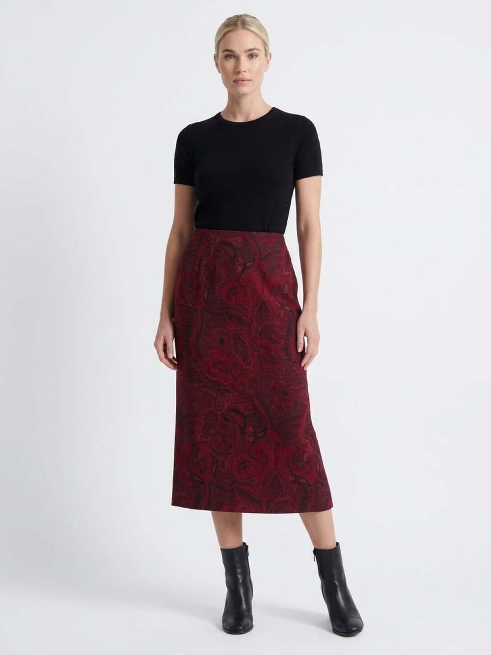 Briggs Red Paisley Midi Skirt Size 10 Vintage